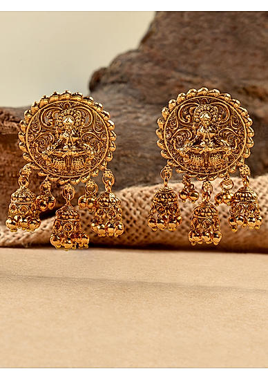 Goddess Lakshmi Gold Plated Temple Jhumka Earring 