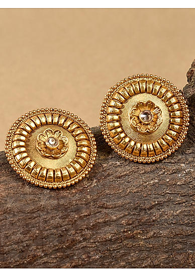 Stones Gold Plated Antique Floral Stud Earring 