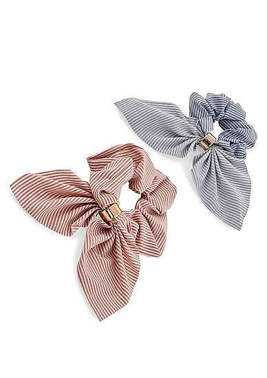 Toniq Set Of 2 Striped Bow Hair Scrunchie Rubberband For Women