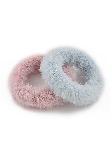ToniQ Set Of 2 Cute Fluffy Fur Pastel Rubber Band For Women