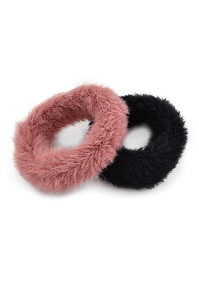 ToniQ Set Of 2 Cute Fluffy Fur Rubber Band For Women
