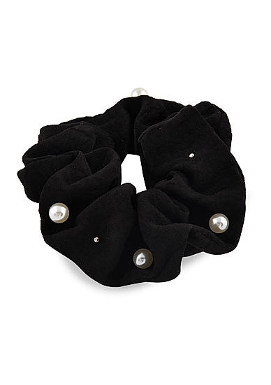 Toniq Set Of 2 Black and White Pearl Embellished Classy Hair Scrunchie Rubberband 