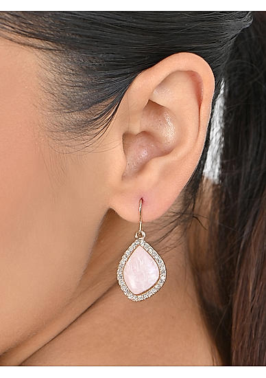 Toniq Gold Plated Asymetric Pink Stone Drop Earring for Women