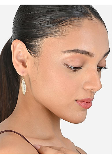 Toniq Gold Plated Floral Shape CZ Drop Earrings for Women