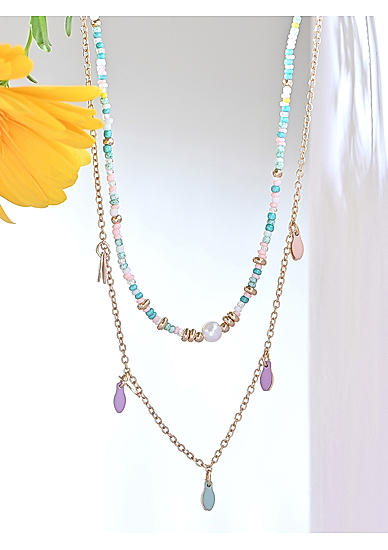 Toniq Gold Plated Multi Beaded Layered Necklace for Women 