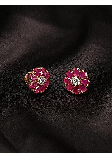 Gold-Plated Pink Cz Floral Stud Earring For Women