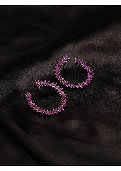 Gun Metal -Plated Pink Cz Circular Half Hoop Earring For Women