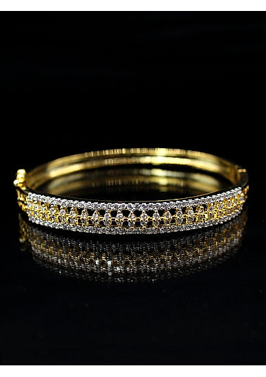 Gold Toned Cz Stone Studded Bangle Bracelet For Women