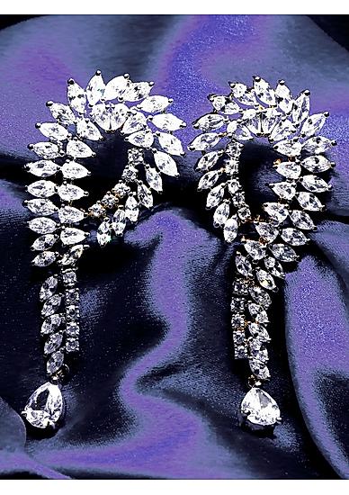 Cubic Zirconia Silver Plated Comtemporary Drop Earring