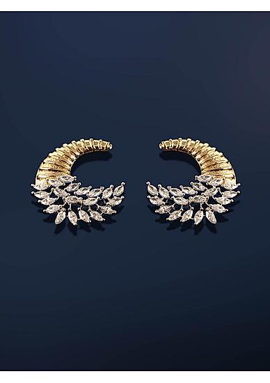 Gold-Plated White Crescent-Shaped Handcrafted Drop Earrings