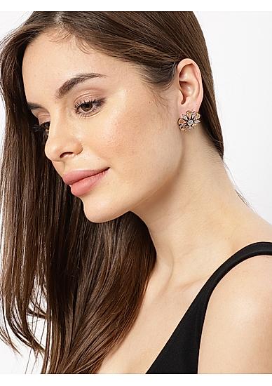 Silver -Plated Cz Floral Studs Earring For Women