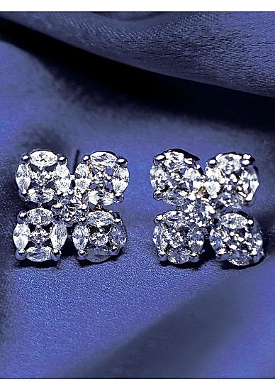 Rhodium-Plated White Floral Handcrafted Studs