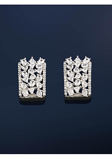 White and Silver-Toned Rhodium-Plated Embellished Contemporary Oversized Studs