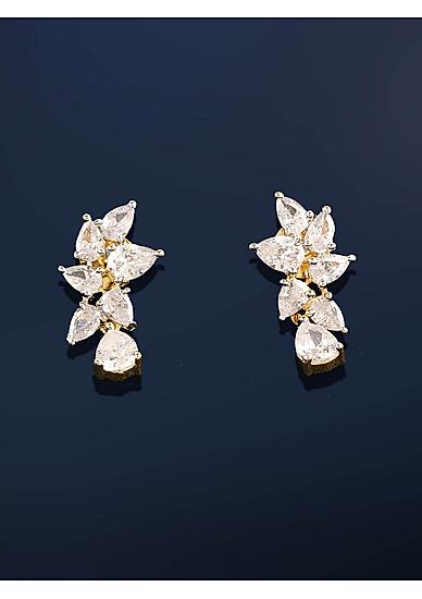 White Gold-Toned Floral Drop Earrings