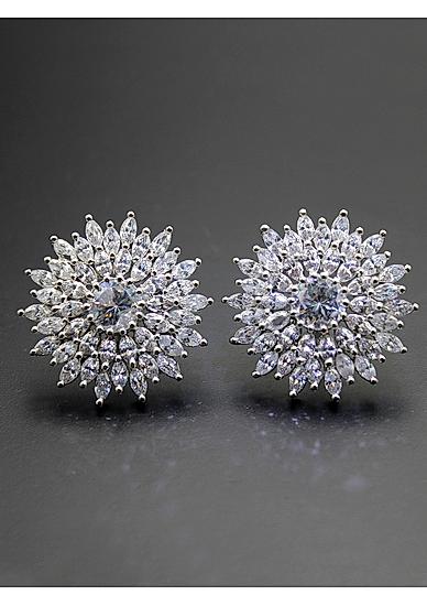 Destination Wedding Silver-Toned CZ Stone-Embellished Stud Earrings