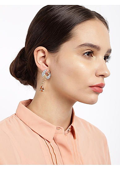 Gold -Plated Cz Contemporary Peacock Drop Earring For Women