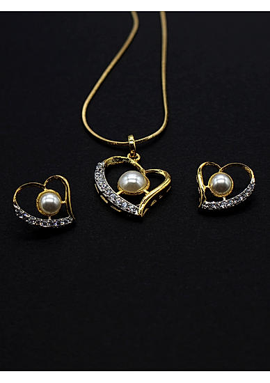 Gold-Plated White Cz Stone-Studded Jewellery Set