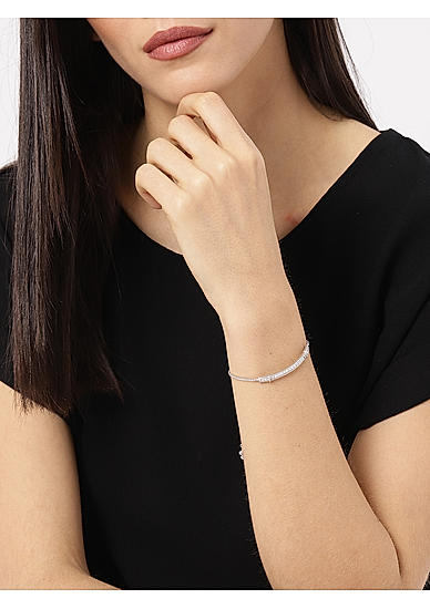 Women Silver-Toned Stone Studded Charm Bracelet
