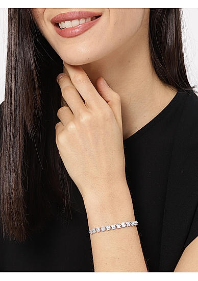 Silver Toned Cz Stone Studded Bracelet For Women