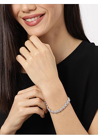 Silver-Toned Alloy Cubic Zirconia Charm Bracelet