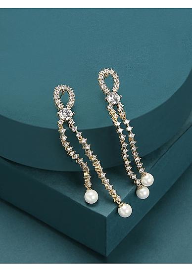 Cubic Zirconia Pearl Gold Plated Drop Earring