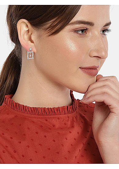 Silver-Toned Geometric Drop Earrings