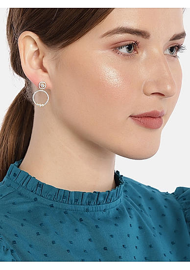 Gold-Toned and White Circular Drop Earrings