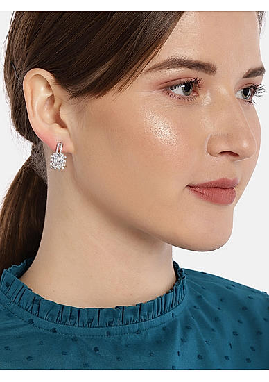 Silver-Toned Rhodium Plated Geometric Drop Earrings