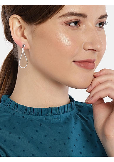 Party Starter Silver and White Rhodium CZ Diamond Teardrop Shaped Drop Earrings for Women