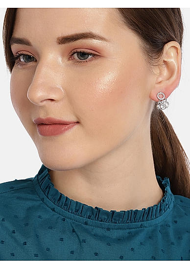 Silver-Toned and White Rhodium Plated Circular Drop Earrings