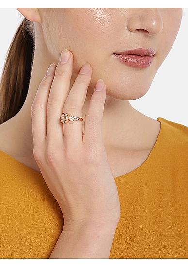 Gold-Toned Crystal Studded Finger Ring