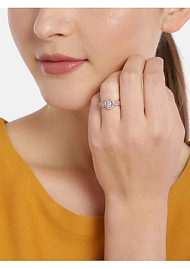 Women Rose Gold-Toned Oval Finger Ring