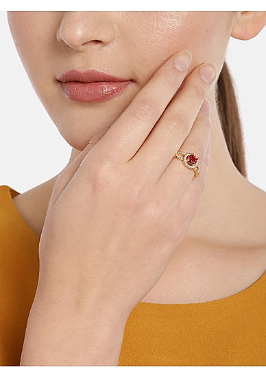 Gold-Toned and Red Stone Studded Finger Ring