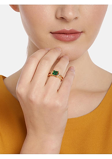 Gold-Toned and Green Stone Studded Finger Ring
