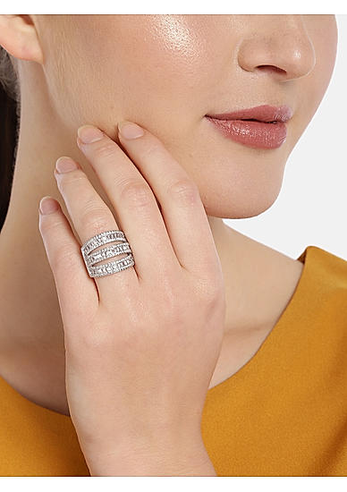 Women Silver-Toned Rhodium Plated Layered Finger Ring