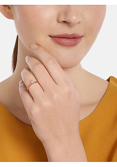 Rose Gold-Toned Stone Studded Floral Finger Ring
