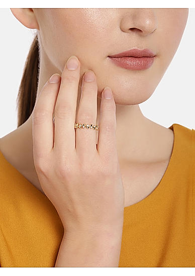 Gold-Toned Stone Studded Leaf Adjustable Finger Ring