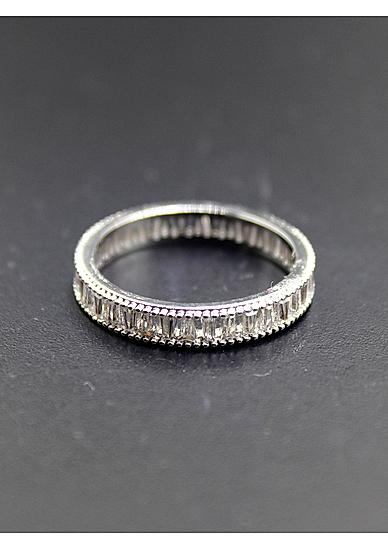Silver-Toned White Gold-Plated CZ Stone-Studded Ring