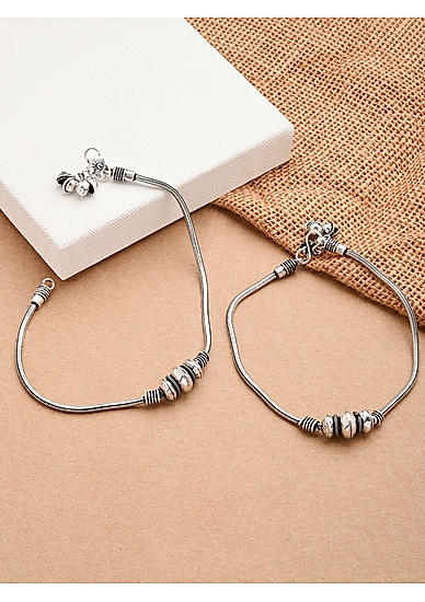 Set of 2 Silver Plated Oxidised Anklets
