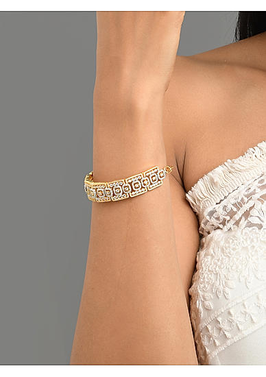 American Diamond Gold Plated Square Wraparound Bracelet