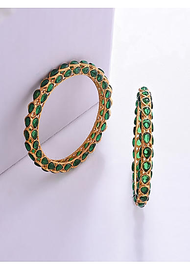 Set of 2 Emerald Gold Plated Bangles