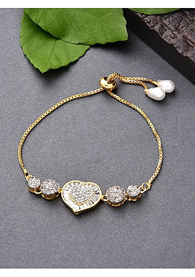 American Diamond Gold Plated Heart Bracelet