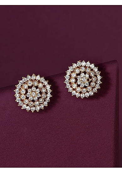 Stones Gold Plated Floral Stud Earring