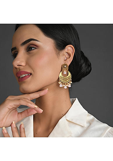 Buy Gold Plated Kundan Carved Chandbali Earrings by Namasya Online at Aza  Fashions.