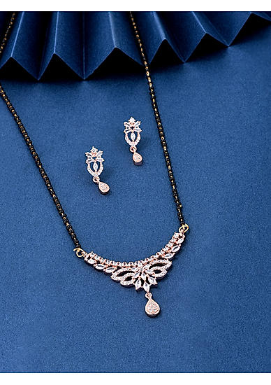 American Diamond Rose Gold Plated Floral Mangalsutra Set