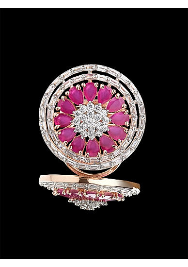 American Diamond Ruby Rose Gold Plated Cocktail Ring