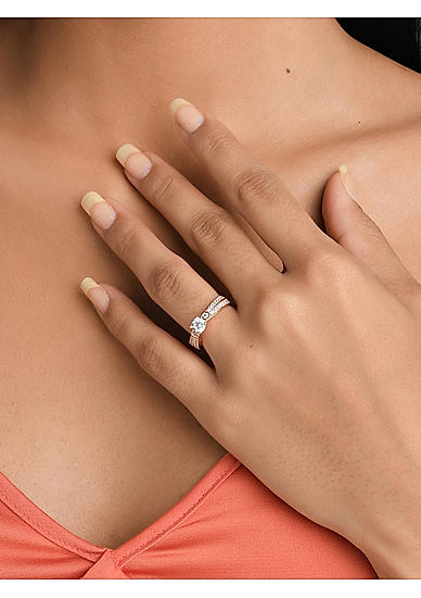 American Diamond Rose Gold Plated Solitaire Ring