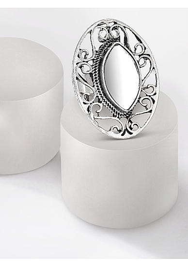 Mirror Silver Plated Oxidised Oval Ring
