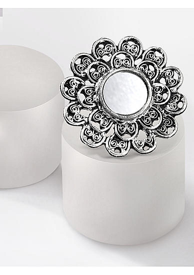 Mirror Silver Plated Oxidised Floral Ring