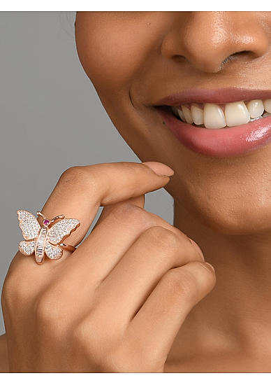 American Diamond Rose Gold Plated Butterfly Cocktail Ring